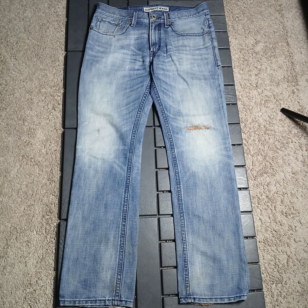 Express Men's Kingston Blue Jeans 31x32 (actual 34x31) Classic Straight JB142‎